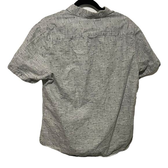 Denim & Flower Mens Large Gray Bird Print Short Sleeve Button Up Shirt Slim Fit - Picture 2 of 11